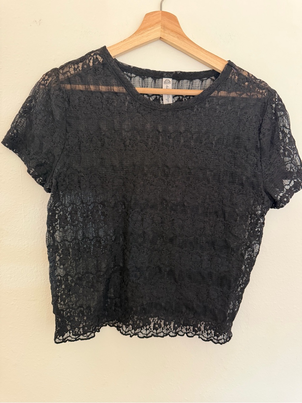 American Rag Black Lace Short Sleeve Crop Top